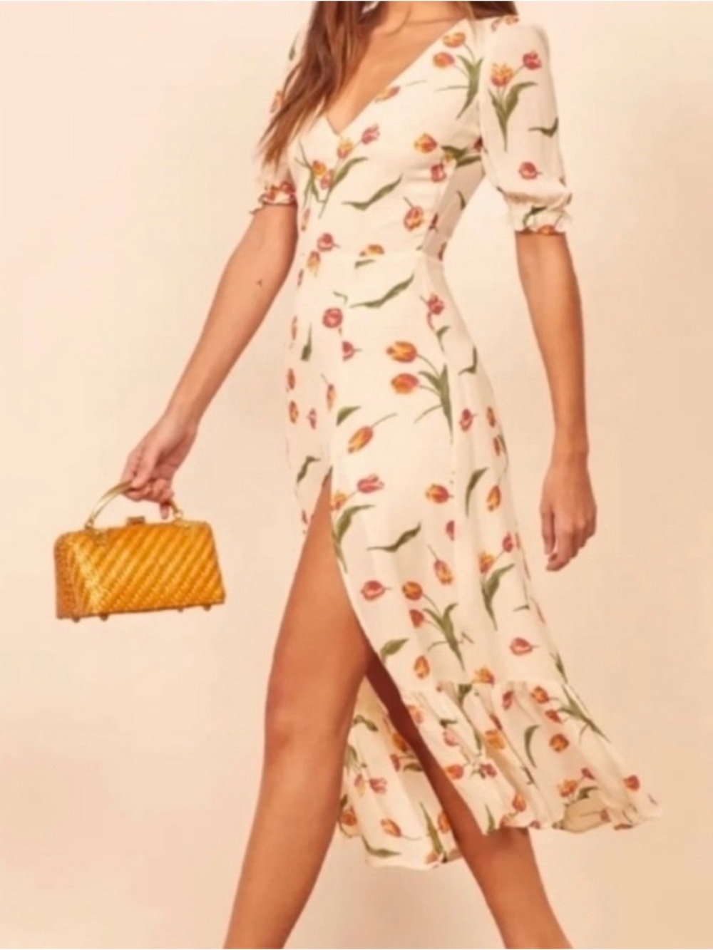 Reformation Nantes Bianca Tulip Midi Dress Puff Sleeve NWT Sz 8